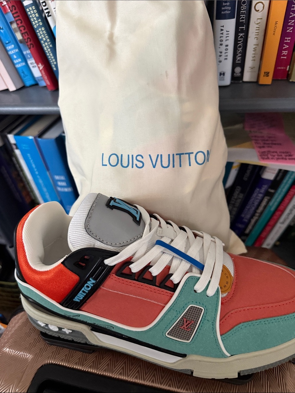 Influenced Louis Vuitton Multicolor Low-Top Sneaker - Coral, Teal, White, Orange